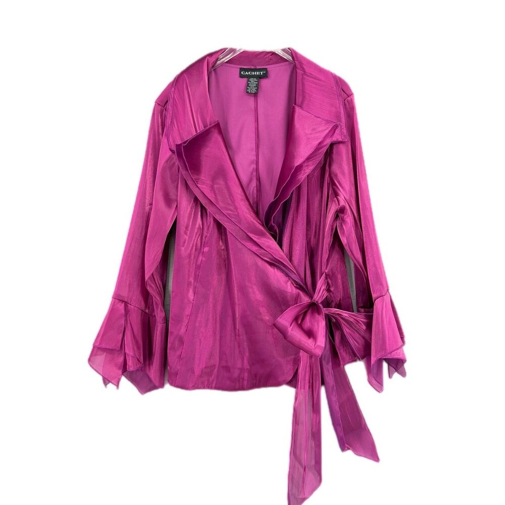 Cachet PLUS Fuchsia Satin Retro Glam Statement Tafetta Dressy Party Wrap Blouse